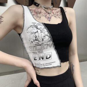 Aesthetic Letter And Graphic Print Women Crop Top Color Blocking Sleeveless5