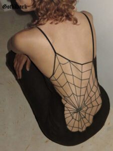 Goth Dark Spider Web See Through Sexy Mesh Gothic Dresses Women Black Grunge Sexy Sling Midi5
