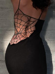 Goth Dark Spider Web See Through Sexy Mesh Gothic Dresses Women Black Grunge Sexy Sling Midi6