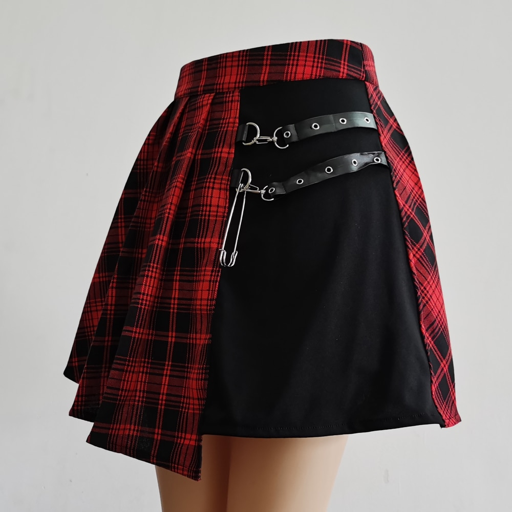 Womens Harajuku Punk Irregular Mini Pleated Skater Skirt Asymmetric Cutout High Waist Hip Hop Clubwear gothic 1