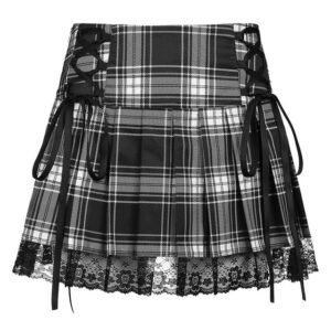 kirts Pink Stripe Plaid Lace Trim Pleated School Skirt Punk Dark.jpg 640x6407